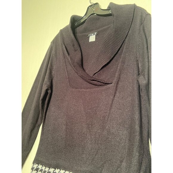 Venus Black & White Houndstooth Sweater Dress Large Long Sleeves & Shawl Neck - Picture 15 of 16